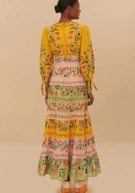 Farm Rio Delicate Flowers Stripes Maxi Dress DelicateFlowers Outlet