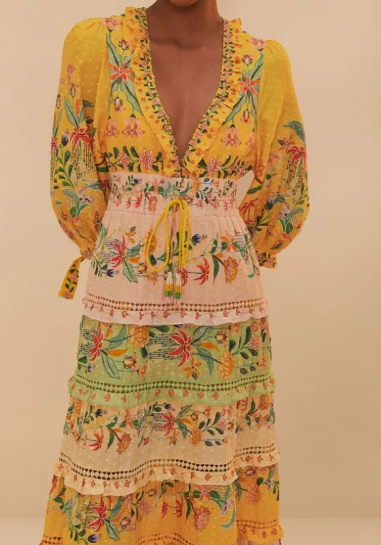 Farm Rio Delicate Flowers Stripes Maxi Dress DelicateFlowers Outlet