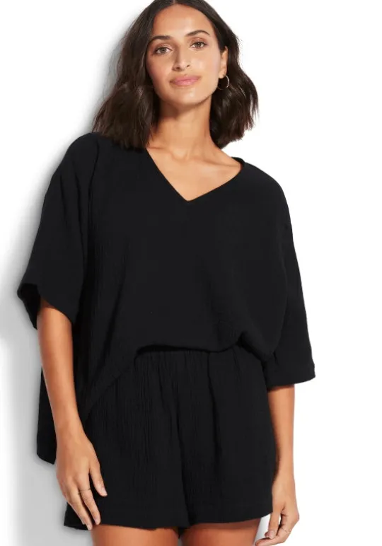 Seafolly Double Cloth Shorts Black Outlet