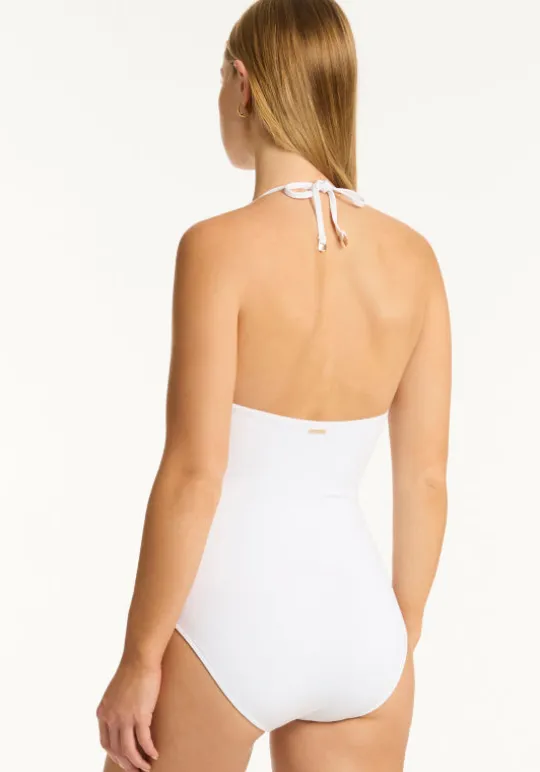 Sea Level Drift Halter Swimsuit White Discount