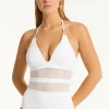 Sea Level Drift Halter Swimsuit White Discount