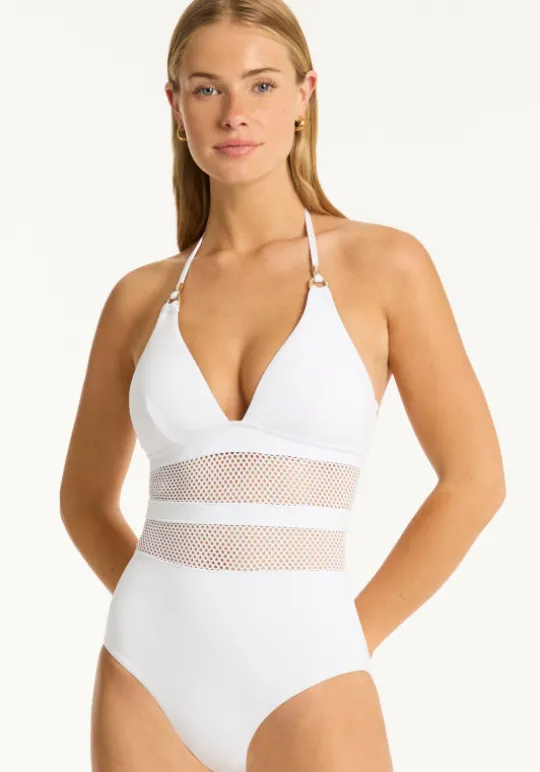 Sea Level Drift Halter Swimsuit White Discount