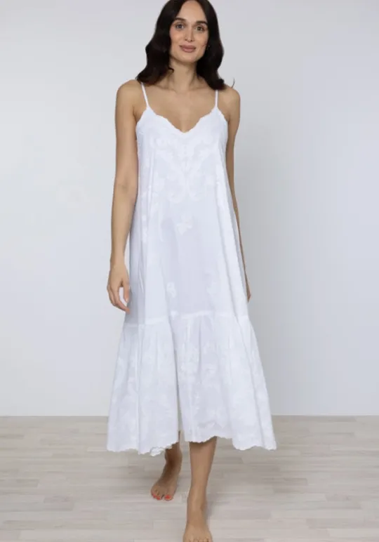 Juliet Dunn Embroidered V Neck Dress White Outlet