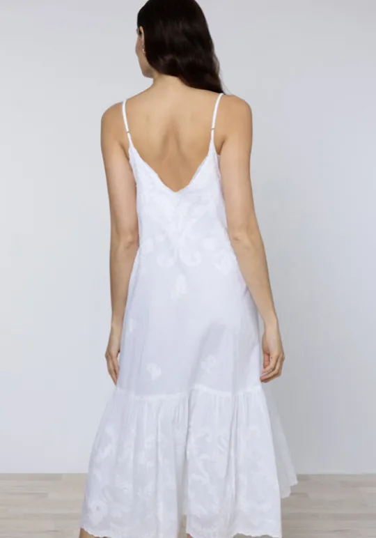 Juliet Dunn Embroidered V Neck Dress White Outlet