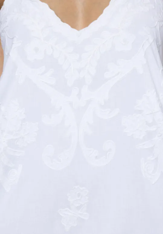 Juliet Dunn Embroidered V Neck Dress White Outlet