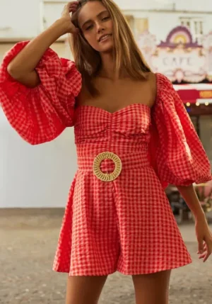 Sundress Emilia Jumpsuit Gingham Coral CoralGingham Best