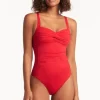 Sea Level Essentials Twist Front Swimsuit Red Discount