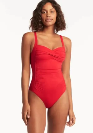 Sea Level Essentials Twist Front Swimsuit Red Discount