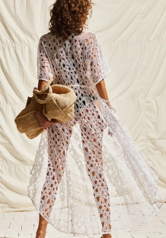 Vix Swimwear Eyelet Arie Long Cover Up Off White Online