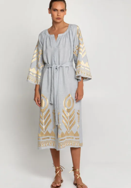 Greek Archaic Kori Feather Midi Dress Grey Discount