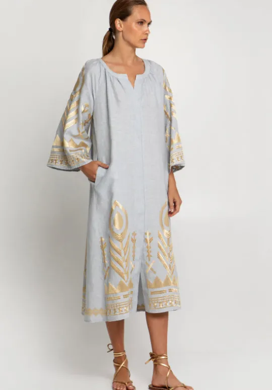 Greek Archaic Kori Feather Midi Dress Grey Discount