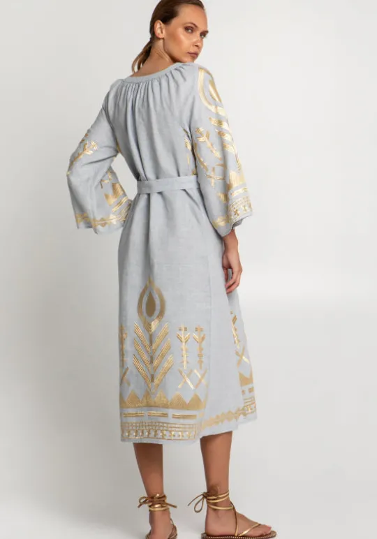 Greek Archaic Kori Feather Midi Dress Grey Discount