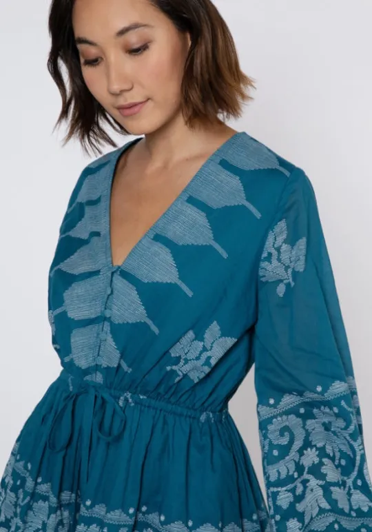 Juliet Dunn Flare Sleeve Playsuit Dhaka Petrol Clearance