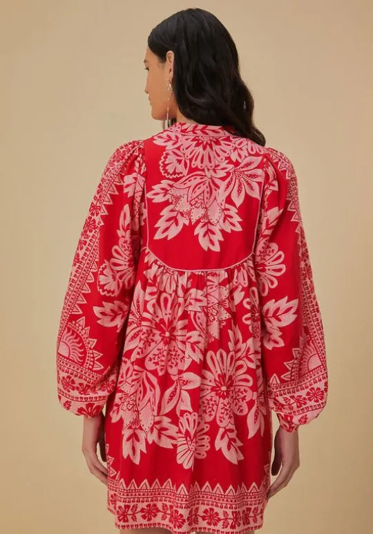 Farm Rio Flora Tapestry Red Long Sleeve Mini Dress Online