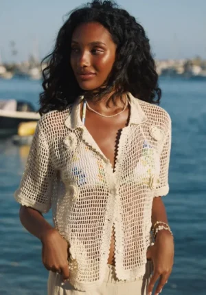 PQ Swim Flower Crochet Top Ivory Hot