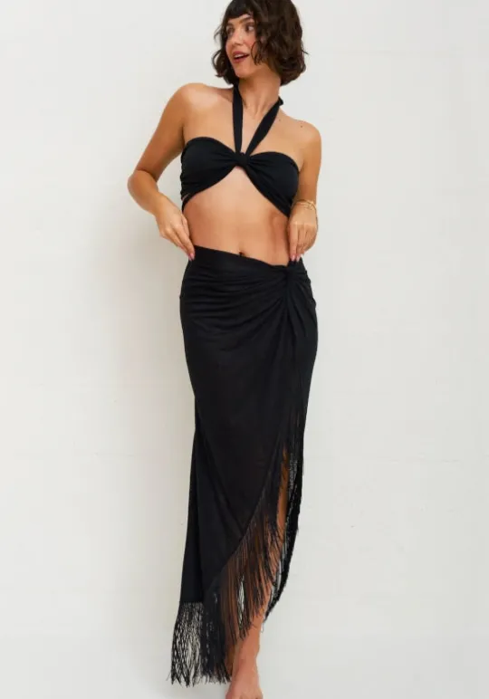 Pitusa Fringe Sarong Black Fashion