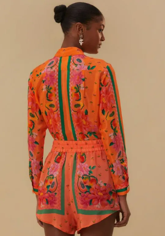 Farm Rio Fruit Garden Scarf Shorts Orange New