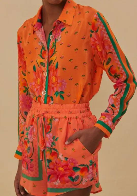 Farm Rio Fruit Garden Scarf Shorts Orange New