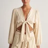 Pearl & Caviar Gauze Tie Front Top Butter Hot