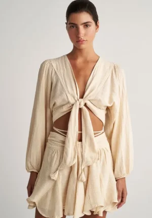 Pearl & Caviar Gauze Tie Front Top Butter Hot