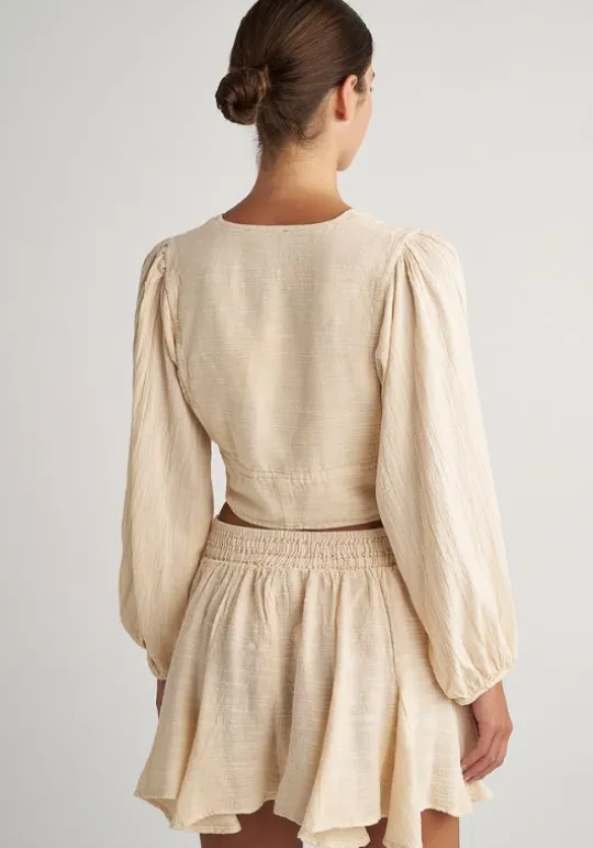 Pearl & Caviar Gauze Tie Front Top Butter Hot