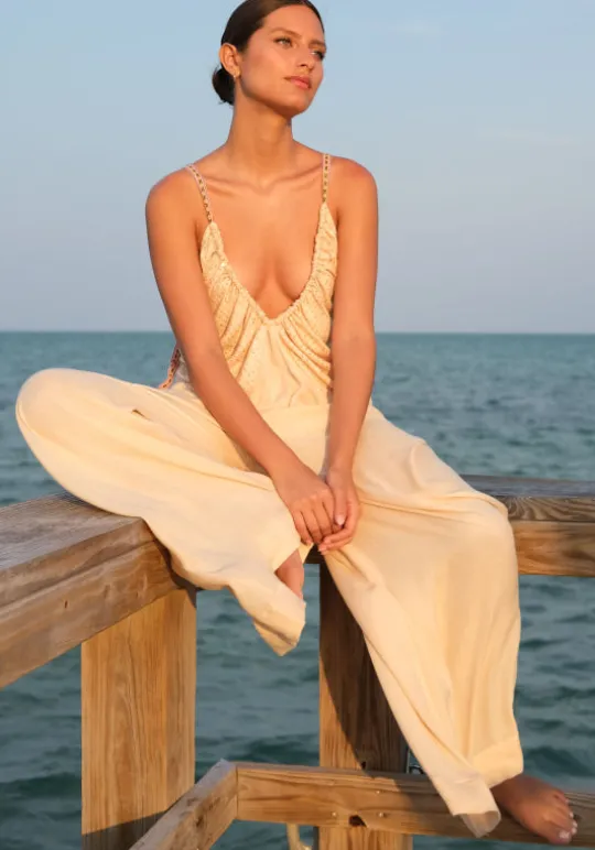 Pitusa Goddess Ruched Jumpsuit Melon Hot