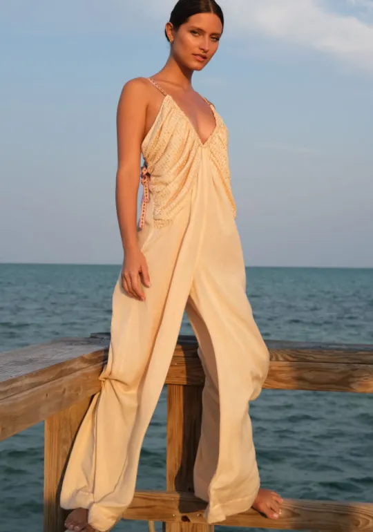 Pitusa Goddess Ruched Jumpsuit Melon Hot