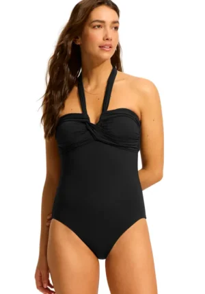 Seafolly Halter Bandeau Swimsuit Black Outlet