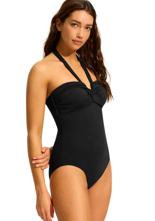 Seafolly Halter Bandeau Swimsuit Black Outlet
