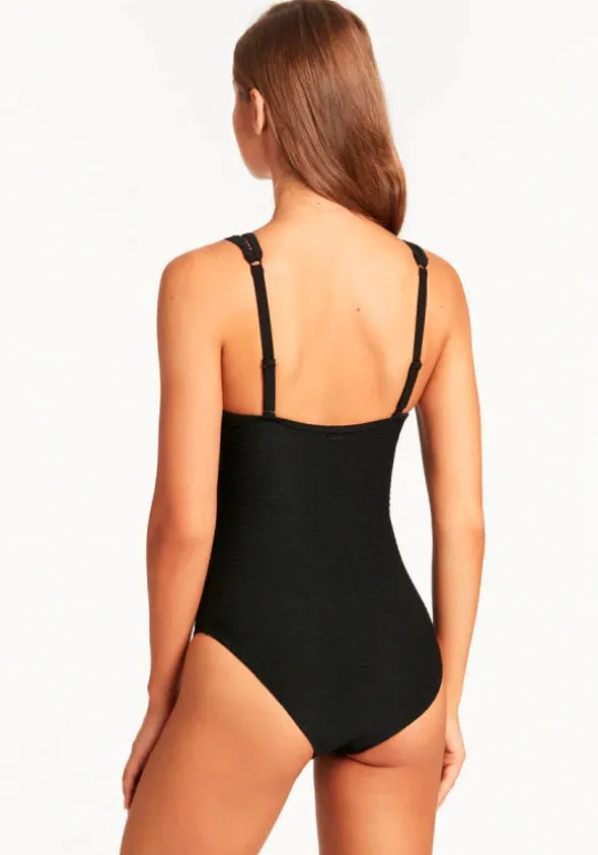 Sea Level Honeycomb Spliced Swimsuit Black New