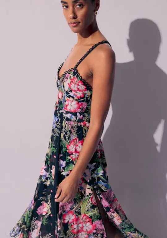 Charo Ruiz Iraso Long Dress Black Botanical Clearance