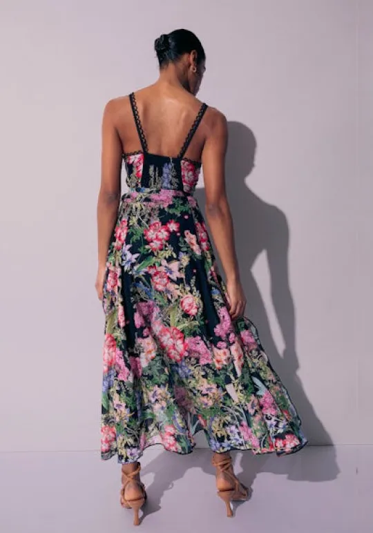 Charo Ruiz Iraso Long Dress Black Botanical Clearance