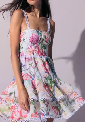 Charo Ruiz Iris Short Dress White Botanical Outlet