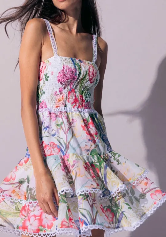 Charo Ruiz Iris Short Dress White Botanical Outlet
