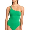 JETS Swimwear Isla One Shoulder Swimsuit Green Hot