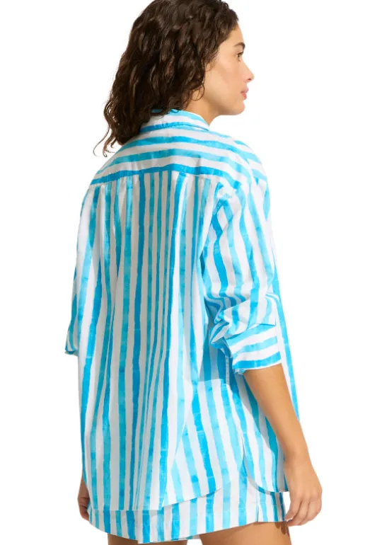 Seafolly Isla Palm Oversized Beach Shirt Turquoise Isla Palm Turquoise Online