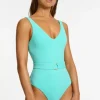 JETS Swimwear Isla Rib V Neck Belted Swimsuit Dolce Best