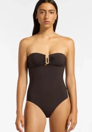 JETS Swimwear Jetset Bandeau Swimsuit Chocolate Discount