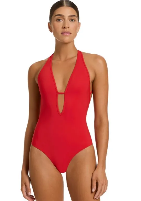 JETS Swimwear Jetset Deep V Swimsuit Rosso Sale