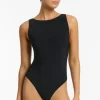 JETS Swimwear Jetset High Leg Tank Swimsuit Black New