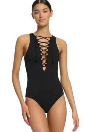 JETS Swimwear Joali Lace Up Swimsuit Black Discount