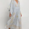 Greek Archaic Kori Lefkada Maxi V Neck Kaftan Grey Hot