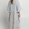 Greek Archaic Kori Lefkada Maxi V Neck Kaftan Grey Hot