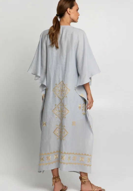 Greek Archaic Kori Lefkada Maxi V Neck Kaftan Grey Hot