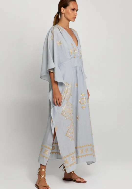 Greek Archaic Kori Lefkada Maxi V Neck Kaftan Grey Hot