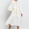 Greek Archaic Kori Lefkada Scoop Neck Midi Dress White White/Gold Clearance