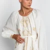 Greek Archaic Kori Lefkada Scoop Neck Midi Dress White White/Gold Clearance