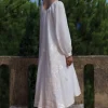 Greek Archaic Kori Lefkada Scoop Neck Midi Dress White White/Gold Clearance