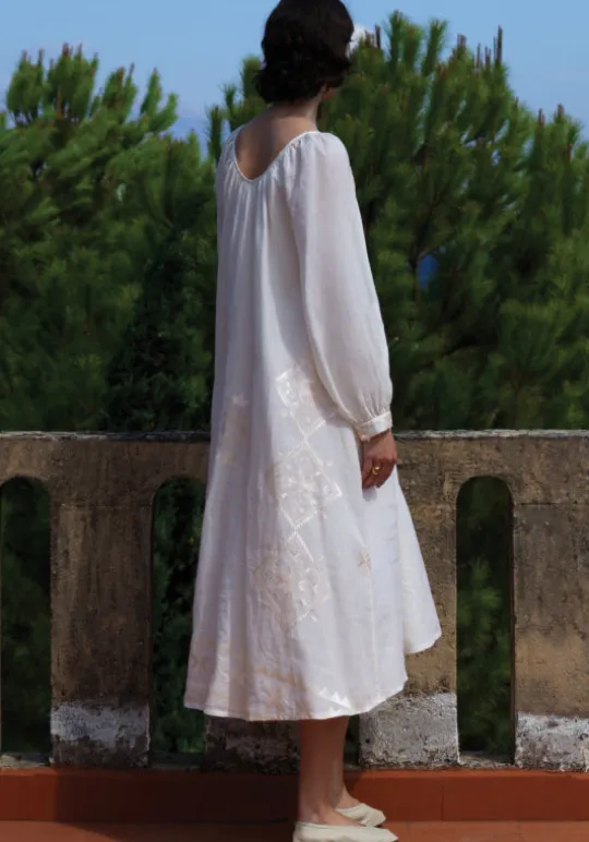 Greek Archaic Kori Lefkada Scoop Neck Midi Dress White White/Gold Clearance