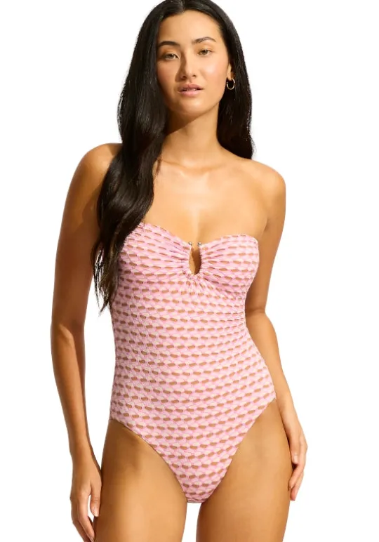 Seafolly Mala Ring Front Bandeau Swimsuit Blossom New